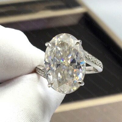 3.34 TCW Oval Cut Moissanite Solitaire Engagement Ring In 14k White Gold Plated