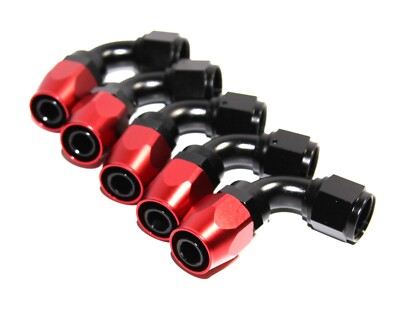 5PC AN-10 AN10 90°DegSwivel Fuel Oil Gas Line Hose End Fitting Adapter BLACK/RED