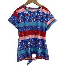 SEAFOLLY Red Blue Floral Sun Protection Tie Front T-Shirt Kids Size 12