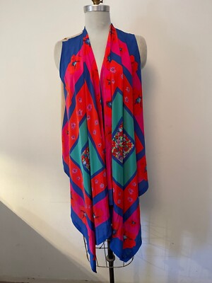 DNKY silk bold modern floral print open front longer sleeveless top~S~NICE
