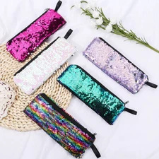 Sequin Pencil Case Pouch Cosmetic Makeup Bag School Pen Stationary Organizer Box