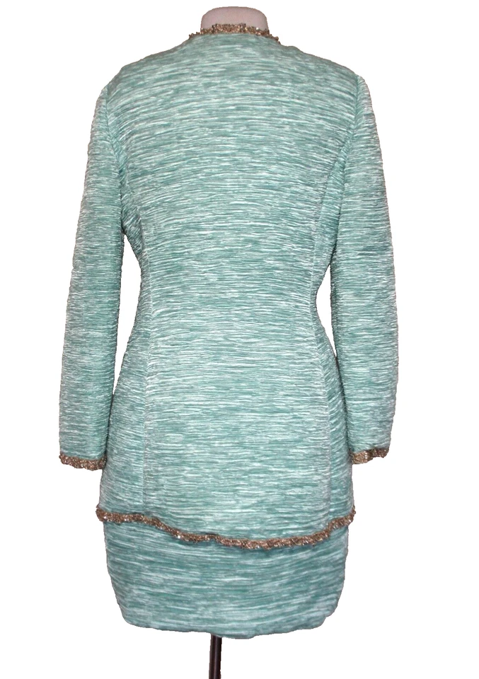 Traje de Colección Mary Mc Fadden Alta Costura Talla 8 Mujer Verde Menta Fortuny Plisado Foto 3 de 4