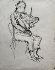 Uomo Con Violino Classico Schizzo Disegno Studio #125 Gerda Gundorph Jörgensen