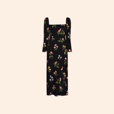 NWT $278 Reformation Hilda Dress Night Bloom Black Floral Midi Long Sleeve 0