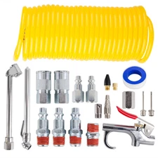20pcs Air Compressor Accessory Kit 25Ft Recoil Hose Gun Nozzles Set 1/4" NPT NEW