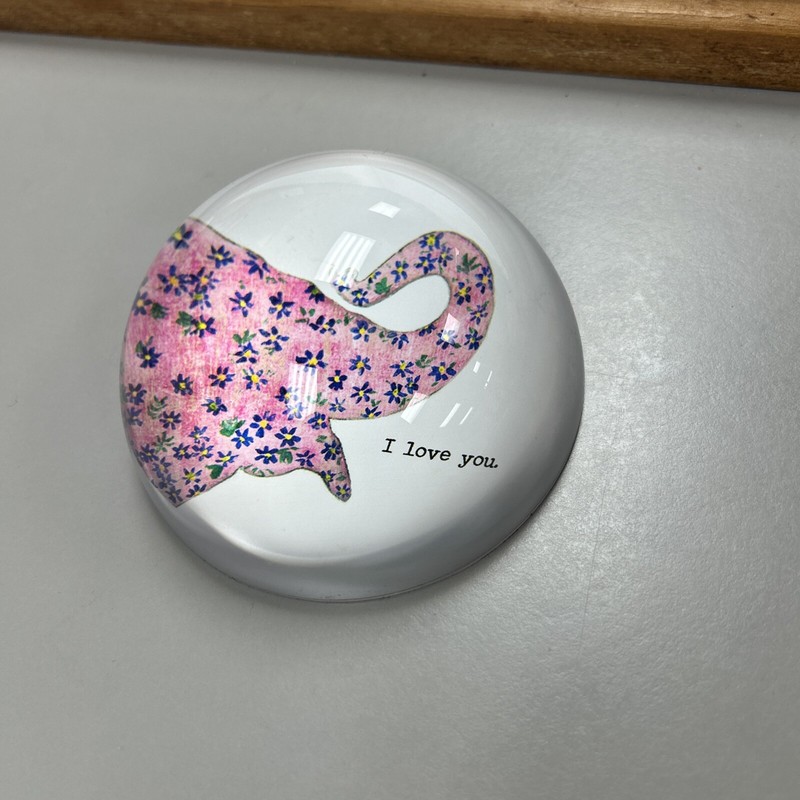 Sugarboo Designs Pink Elephant  I Love You Heavy Dome Paper Weight