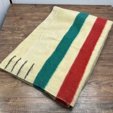 VTG Hudson's Bay Co 4 Point Wool Stripe Blanket Made In England Label 74" x 90"
