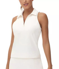 Tretorn Women's Sleeveless White Built-in Bra Polo Top, New, Medium & Large