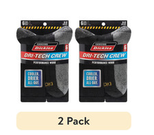 Genuine Dickies Mens Dritech Crew Socks Moisture Control Black Size 6-12, 12PACK
