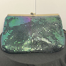 Vintage RSVP Iridescent Green Metal Mesh Chainmail Clutch Evening Purse Bag 9x6.