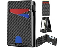 HITTIONA Minimalist Slim Wallet with RFID Blocking Pop Up Card Holder Black 