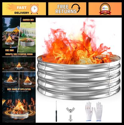 60'' Heavy Duty Fire Pit Ring - Galvanized Steel, Raised Wood Burning Outdoor Fir