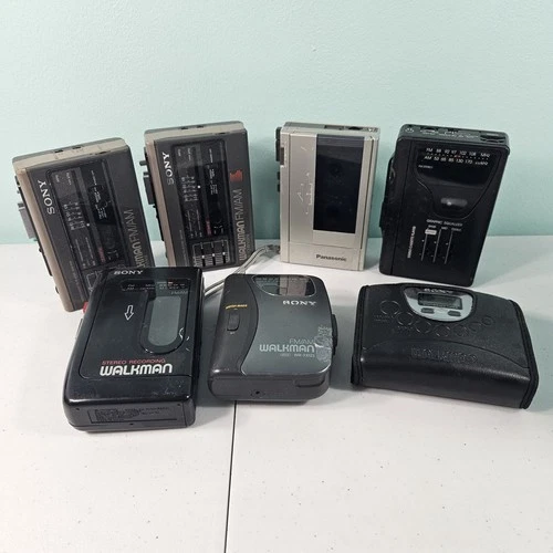 Lot of 7 Vintage Sony Walkman Panasonic GE Cassette Players For Parts or Repair