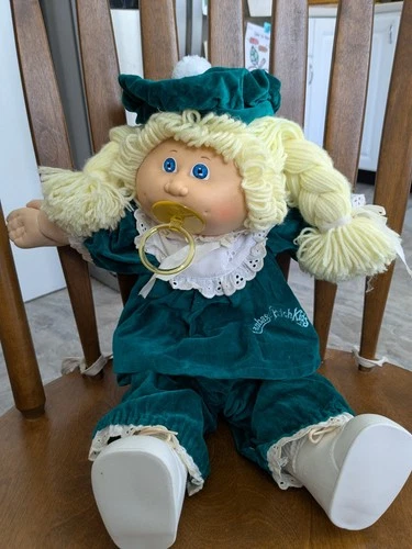 Cabbage Patch Dollin green velvet dress 1985