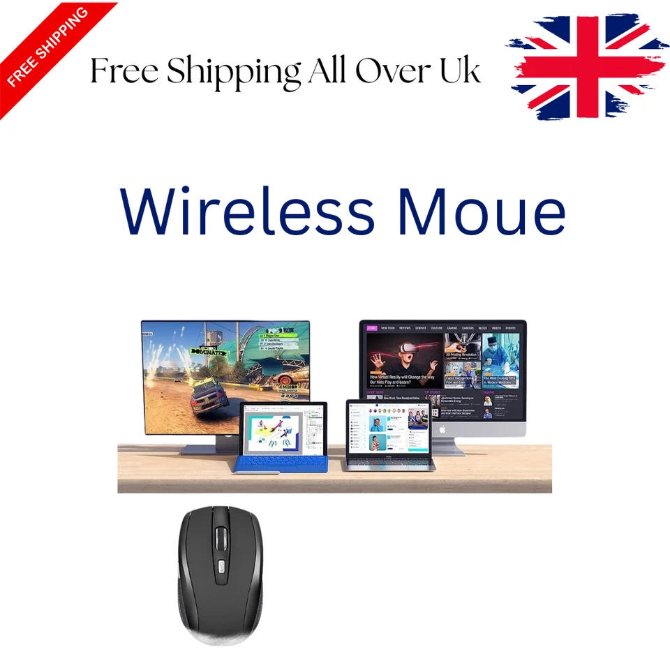 BLACK WIRELESS CORDLESS 2.4ghZ MOUSE USB DONGLE OPTICAL SCROLL FOR PC LAPTOP MAC - Image 3 of 4