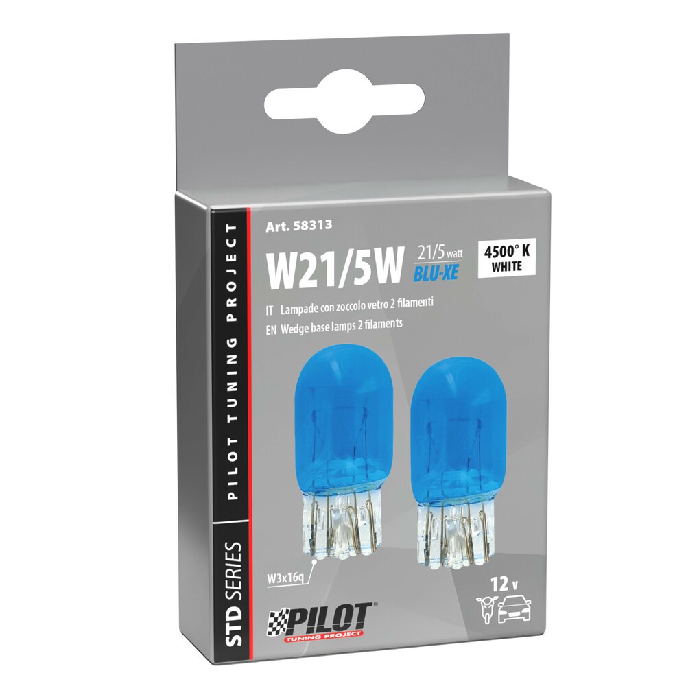 Coppia lampadine alogene Blu-Xe T20 W3x16q W21/5W 12V