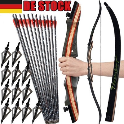 62'' Takedown 20-50lbs Recurve Bogen Bogenschießen Carbon Pfeile Jagdspitzen Set