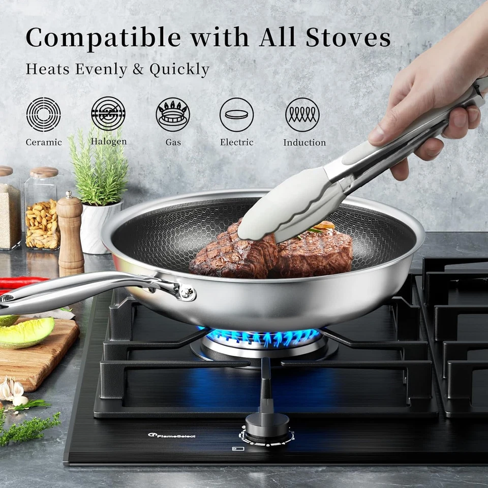 Professionale Padella Antiaderente Acciaio Inox 28 Cm, Padella Induzione Con Cop - Immagine 3 di 4