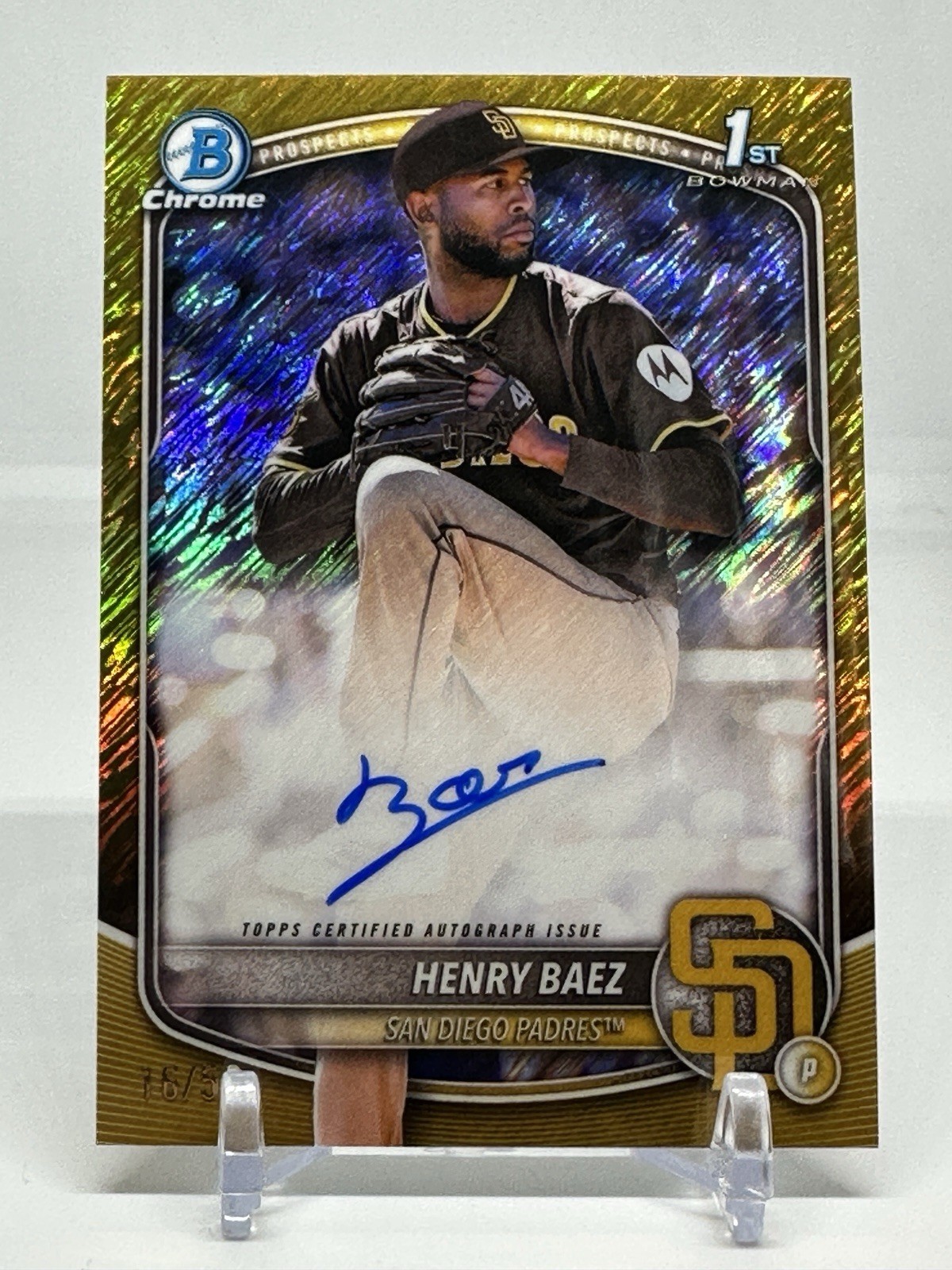 2025 Bowman Chrome #CPA-HBA Henry Baez 1st Gold Shimmer Auto /50 Rookie RC