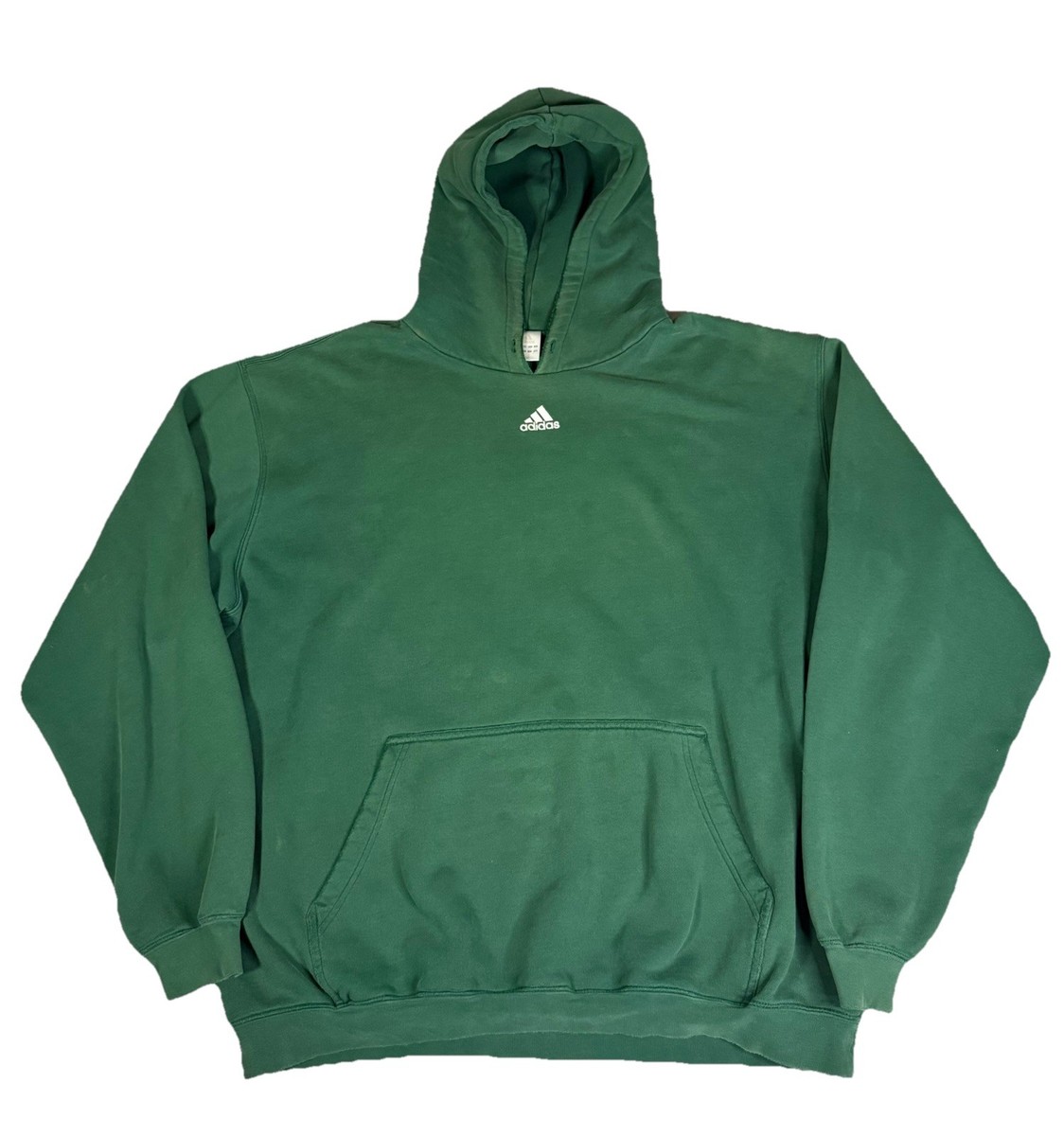 Vintage Adidas Center Logo Hoodie Green Grunge Distressed Men's