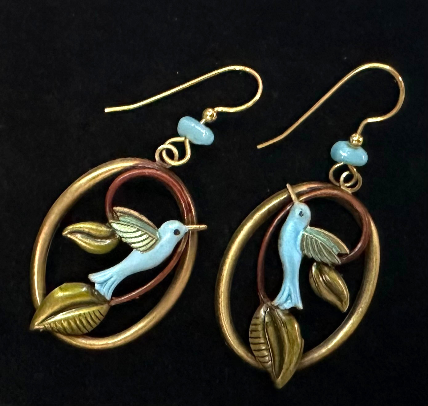 Vtg Costume Blue Humming Bird Dangle Gold Tone Pierced Earrings Jewelry Lot N