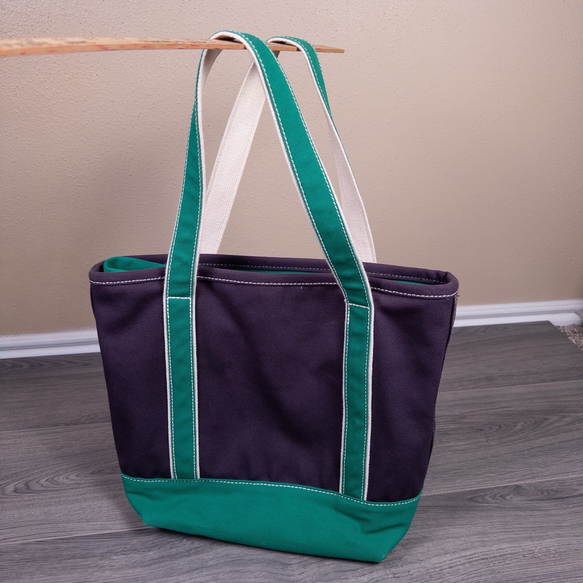 Lands End Medium Canvas Boat Tote Beach Travel Bag Blue Green