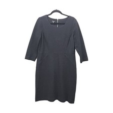 Talbots Petites 14P Women’s Ribbed 3/4 Sleeve Dress Black Preppy Cotton Career