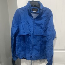 Vintage Eddie Bauer Jacket Mens Large Blue Windbreaker Adjustable Hood Vented