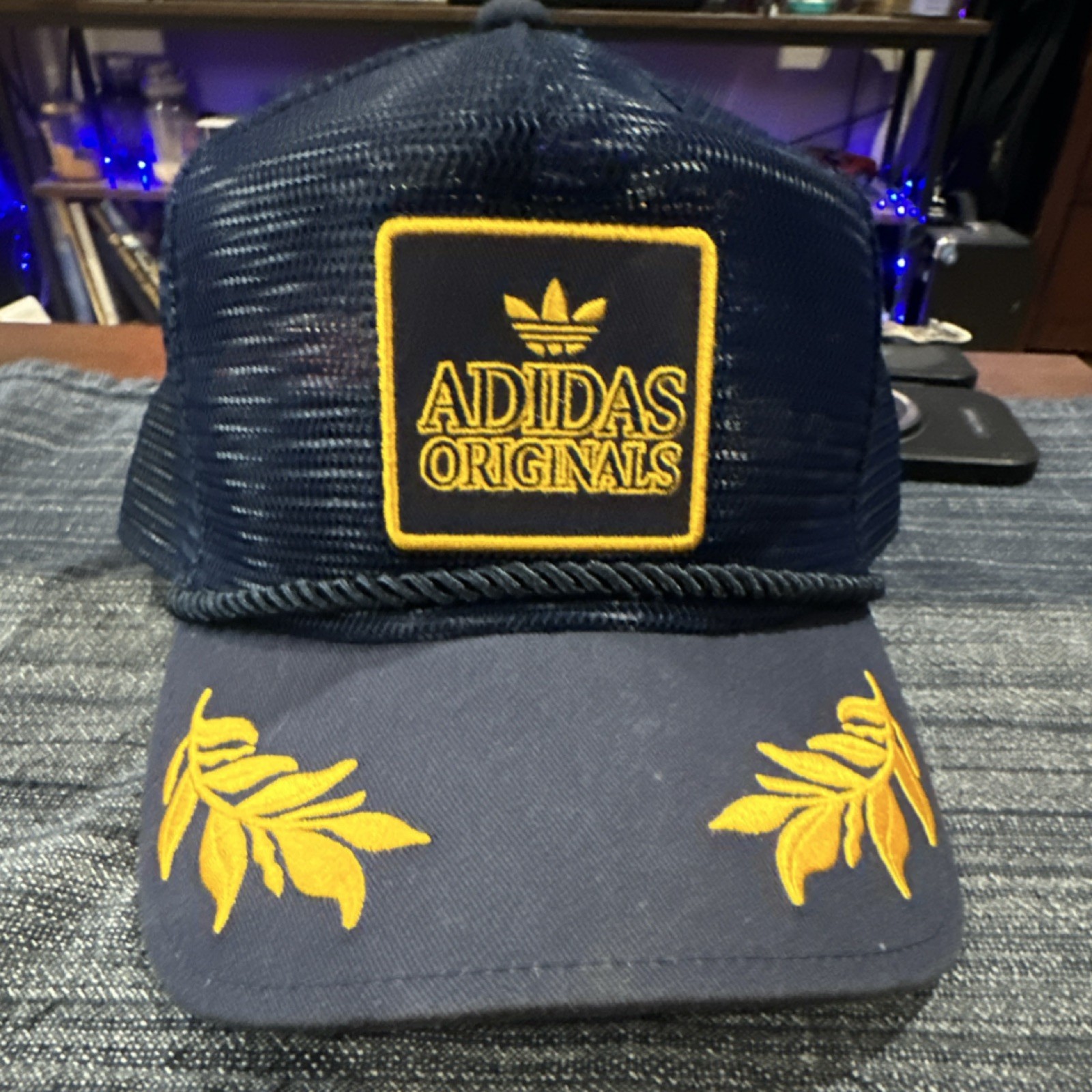 Adidas Originals Mesh Snapback Trucker Hat Navy Yellow  Men's