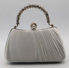 New Pearl Beaded Rhinestone Evening Handbag Purse Clutch Party Wedding/SilverD62