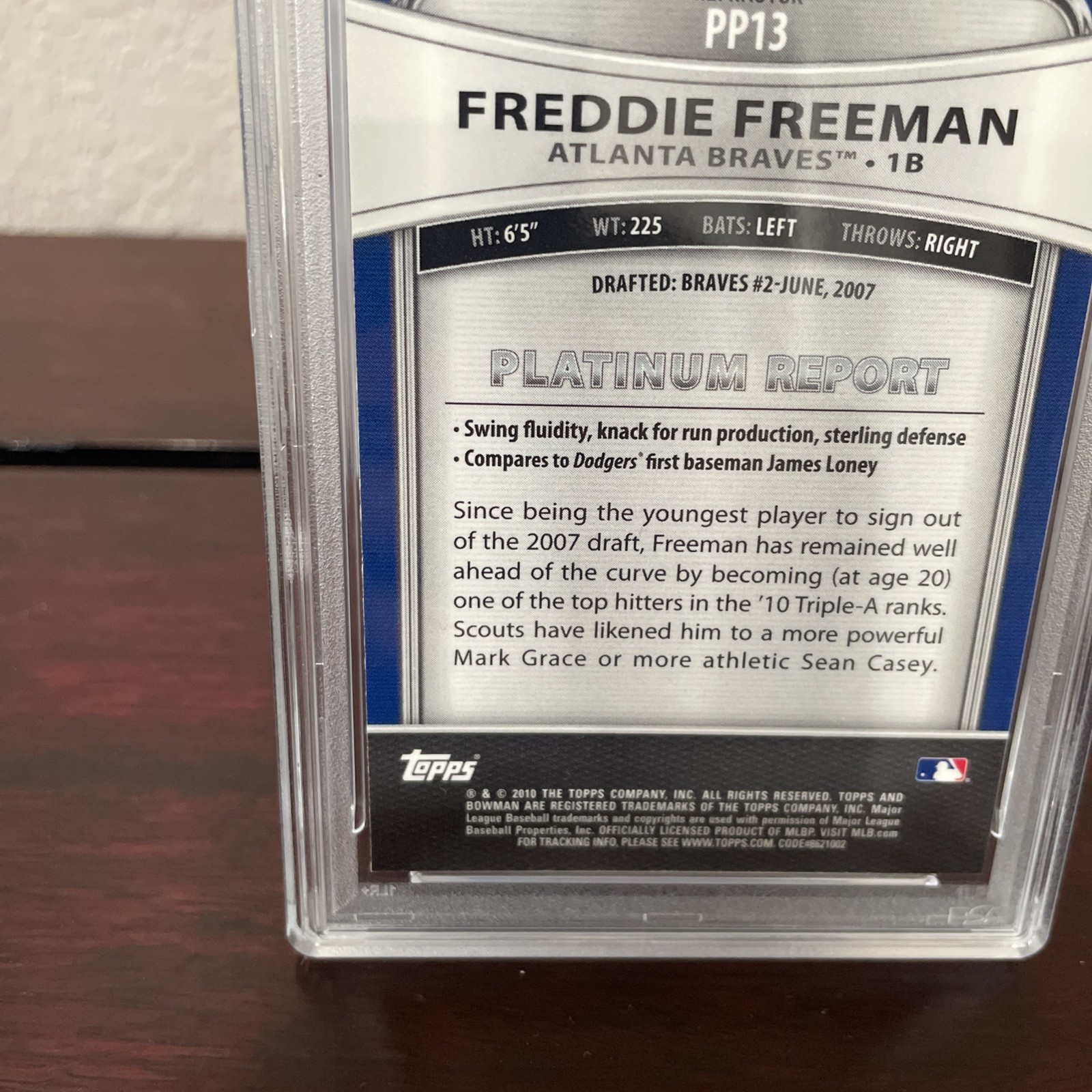 2010 Bowman Platinum Prospects Freddie Freeman Purple Ref Auto PSA 9 Auto 10 view 13