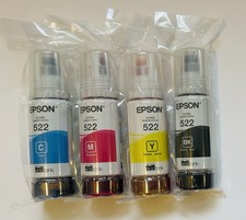 Genuine 4-Pack Epson 522 CMYK Ink Bottles for ET-2400 ET-2800 ET-2803, Exp. 2027