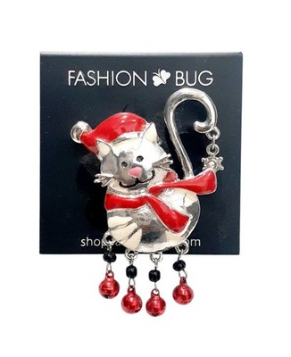 Fashion Bug Christmas Cat Pin Brooch SEE DESCRIPTION Free Ship!