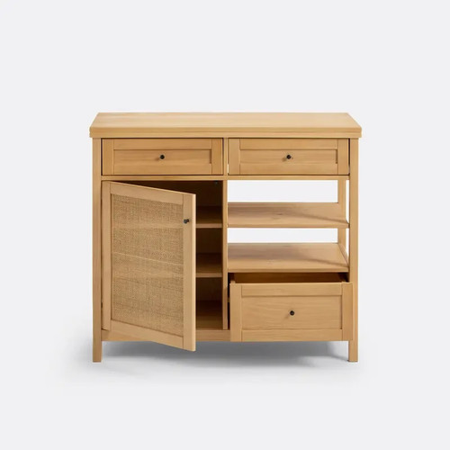 Solid Pine & Rattan Storage Cabinet with Drawers & Shelves - Picture 4 of 9