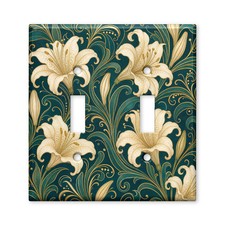 Teal Cream Lily Floral Light Switch Plate Cover Classic Decorative Wall Plate