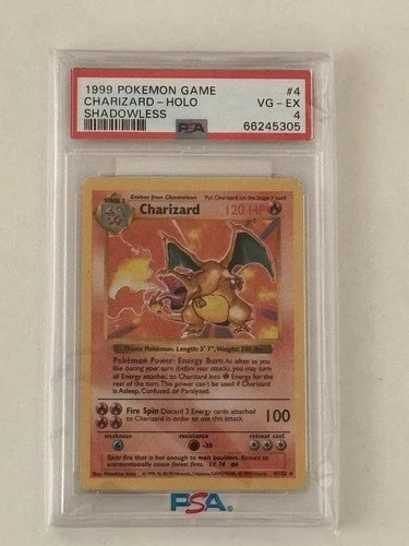 1999 Pokemon Game Charizard Shadowless Holo PSA 4