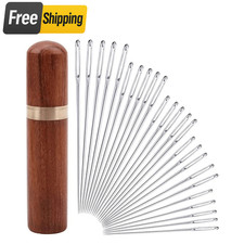 25Pcs Large Eye Sewing Needles Set with Wood Case for Hand Sewing and Crafts UK