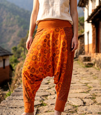 Original Nepal Orange Yoga Harem Pants Baggy Boho Sarouel Hippie Gr.36-44