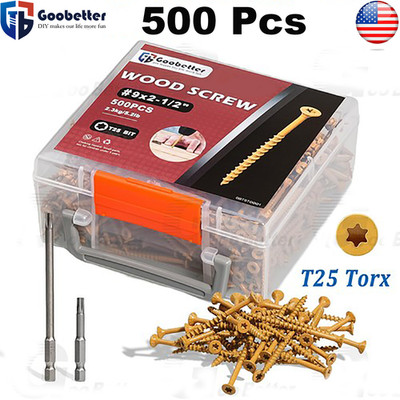 500Pcs Deck Screws #9 x 2-1/2'' Self Tapping Wood Decking Fencing Screws T25 Torx