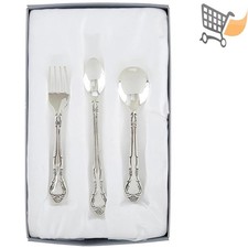 Silver Plated Baby Feeding Set 3 Pieces in Satin Gift Box for Toddler