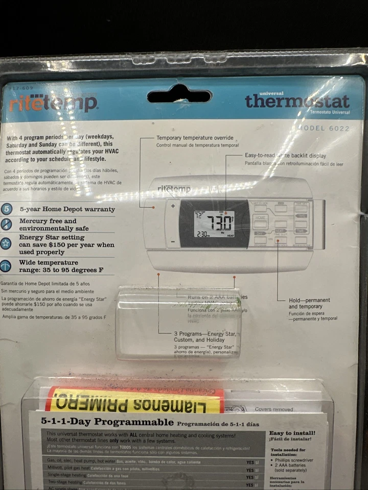 RiteTemp 6022 Universal Programmable Thermostat NOS - Image 3 of 4