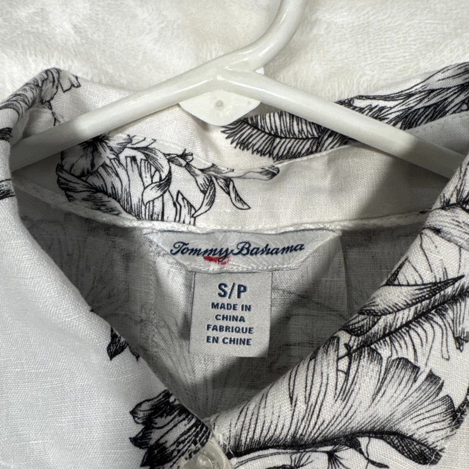 Camisa hawaiana Tommy Bahama 100 % lino para mujer S/P blanca floral animal tropical Foto 4 de 4
