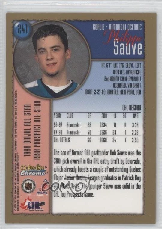 1998-99 O-Pee-Chee Chrome Philippe Sauve #241 Rookie RC - Image 2 of 2