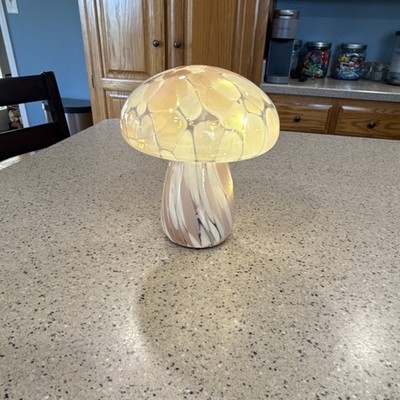 Glass Mushroom Battery Powered LED Table Lamp White pinkish Warm White