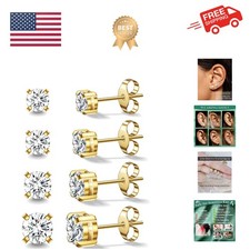 Stud Earrings for Women Men, Hypoallergenic Women's 14K Gold Plated 316L Stai...