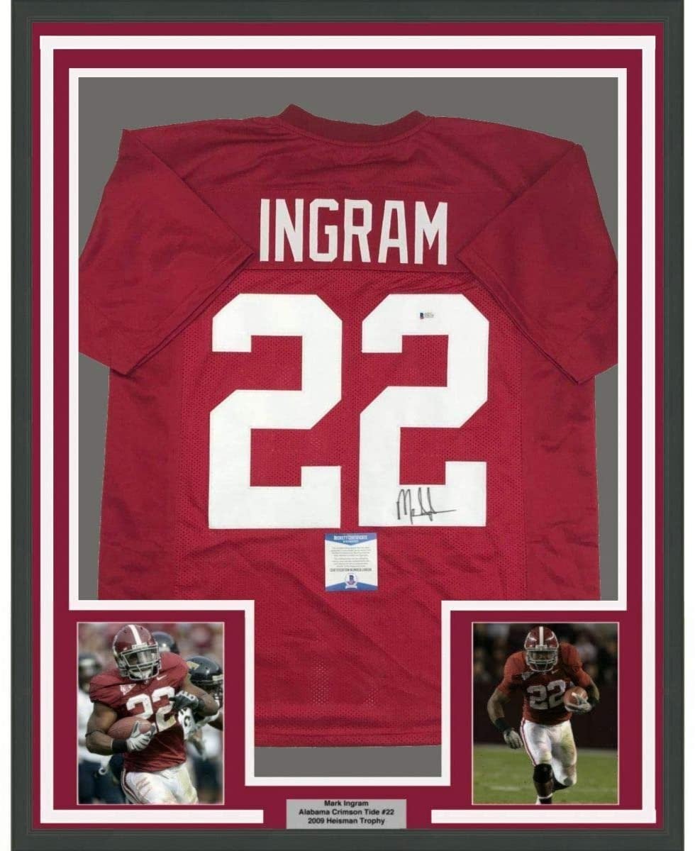 Framed Autographed/Signed Mark Ingram 35x39 Alabama Red Jersey Beckett COA