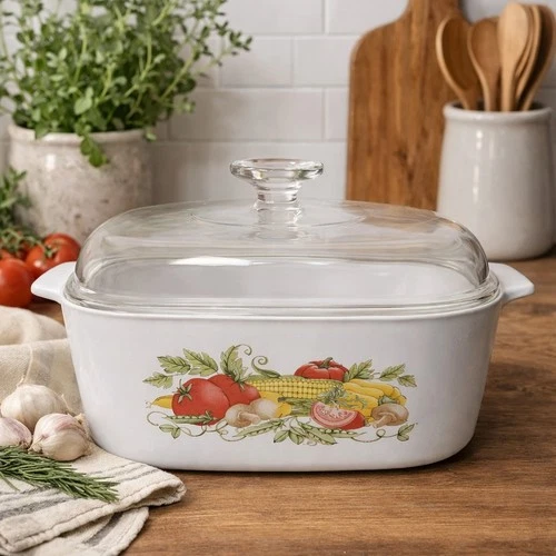 Vintage CorningWare Garden Harvest A-5-B 5 Qt Casserole Dish With Glass Lid