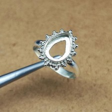 925 Sterling Silver Plated 9x11mm Pear Cabochon Ring Blank DIY Bezel Cup Setting