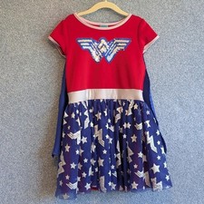 Vestido Disfraz Mujer Maravilla Niñas Talla S 6 6X Lentejuelas Tutú Capa