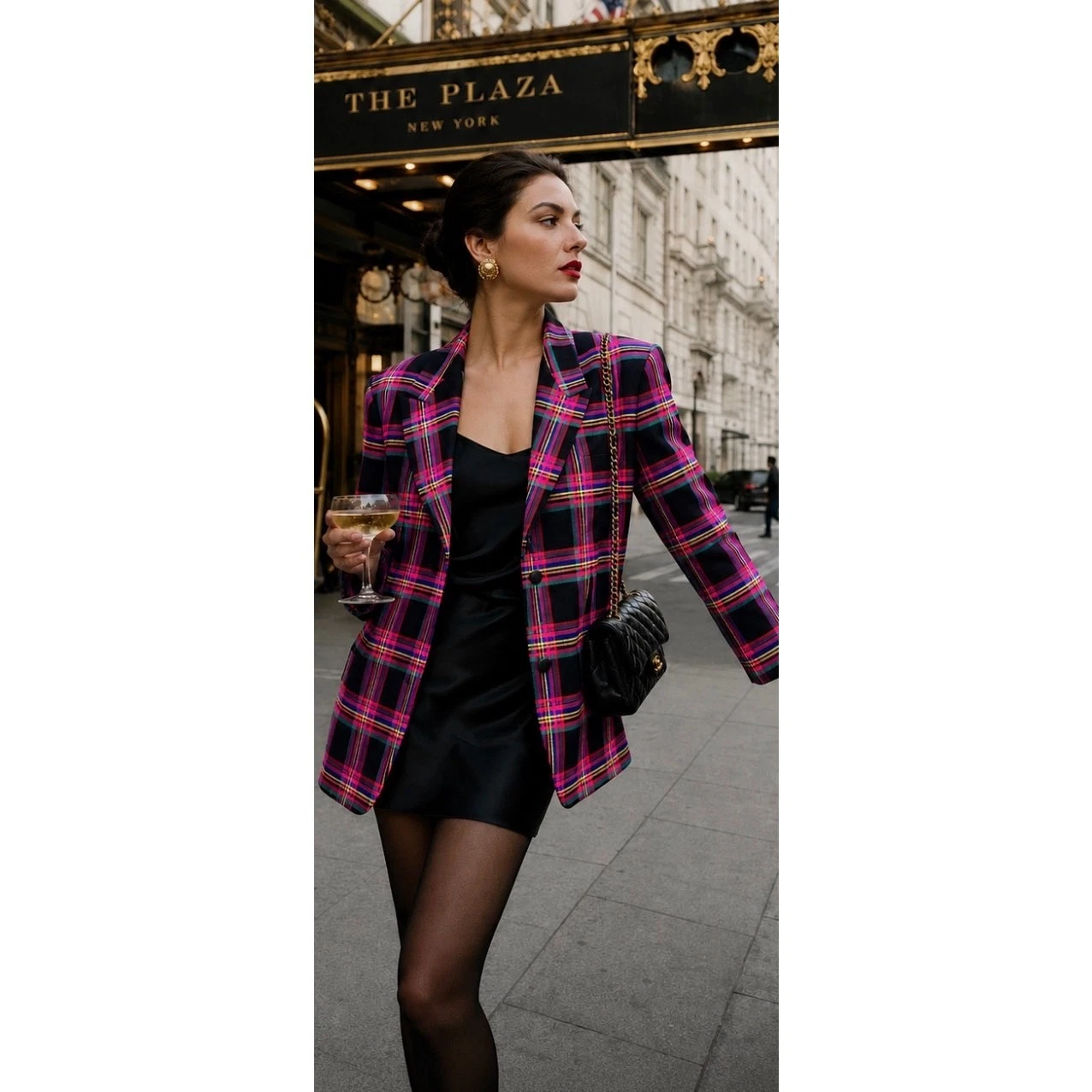 Dior — Vintage Christian Dior Plaid Wool Blazer Sz 12 Multicolor Statement Jacket 80s